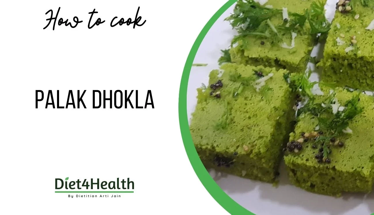 Healthy Palak Dhokla recipe by Diet4Health – soft and nutritious spinach dhokla garnished with mustard seeds and coriander, ideal for weight loss and healthy snacking.