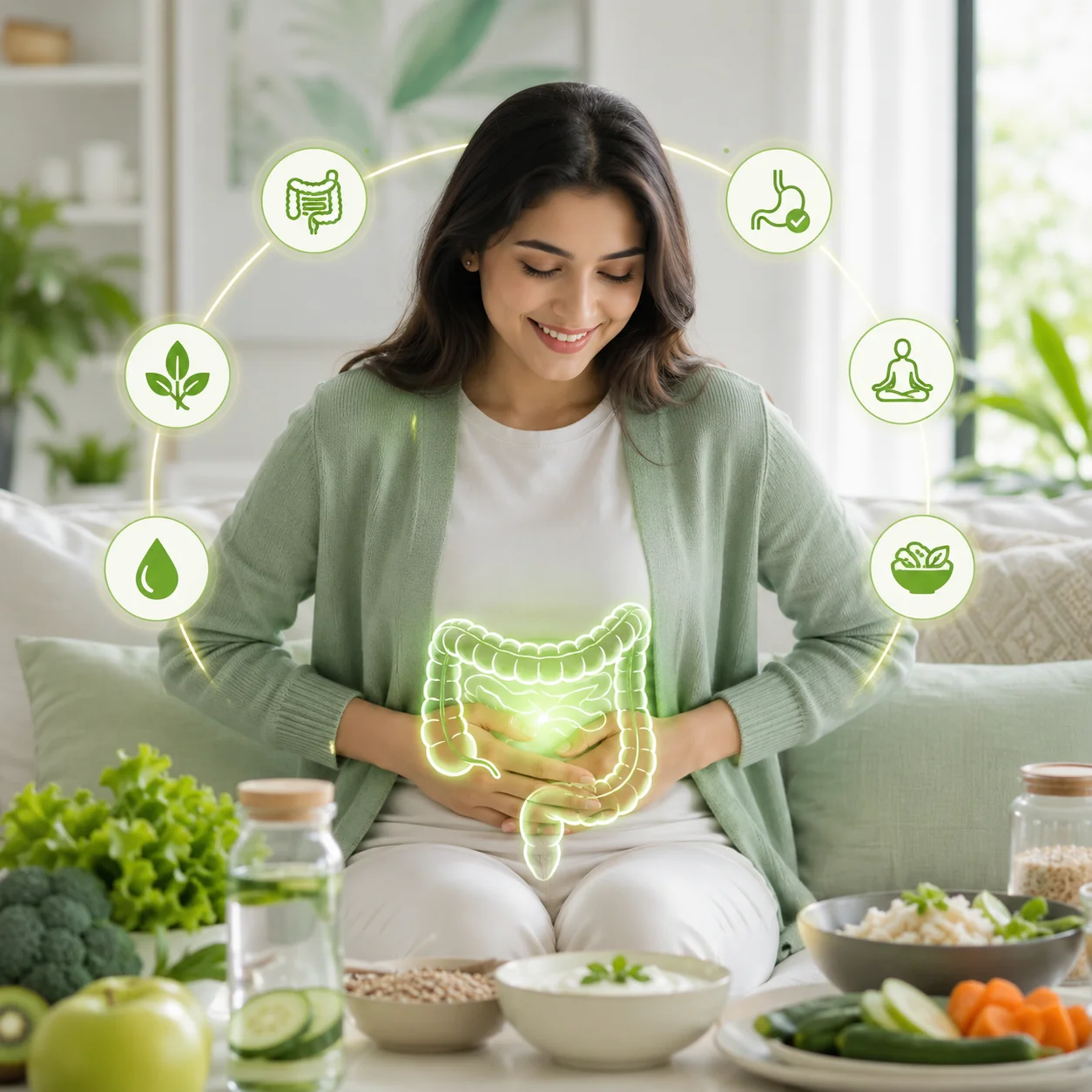 Personalized IBS Diet Program consultation showing healthy gut nutrition, digestive wellness, and balanced foods to support Irritable Bowel Syndrome naturally.