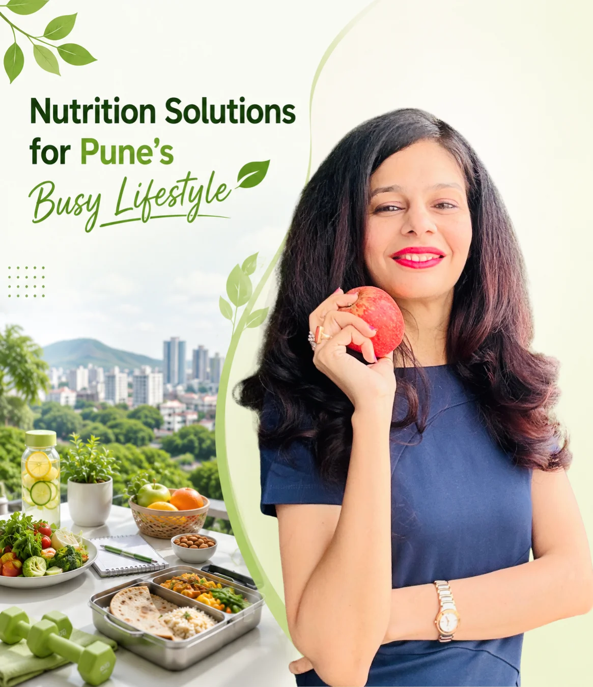 Nutrition Solutions for Pune's Busy Lifestyle by Diet4Health featuring healthy Indian meals, fresh fruits and vegetables, and personalized online dietitian services for weight loss, diabetes, PCOS, fatty liver, and digestive health.