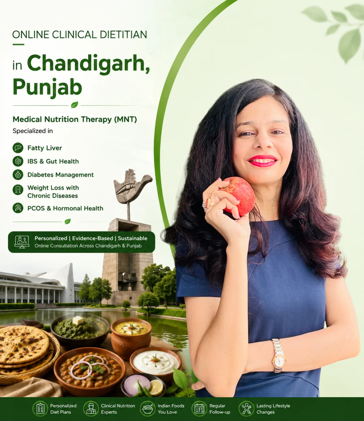 Online Clinical Dietitian in Chandigarh, Punjab for Fatty Liver, IBS, Diabetes, Weight Loss, PCOS and Gut Health with personalized Medical Nutrition Therapy.
