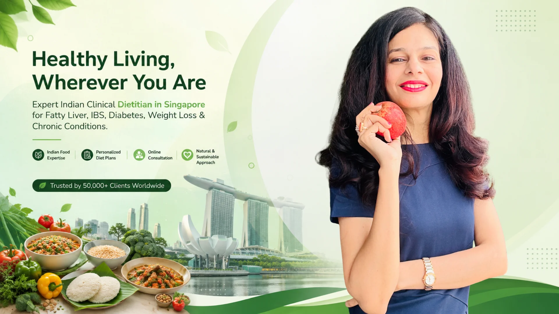 Online Indian Clinical Dietitian in Singapore offering personalized nutrition plans for Fatty Liver, IBS, Diabetes, Weight Loss, and other chronic health conditions.